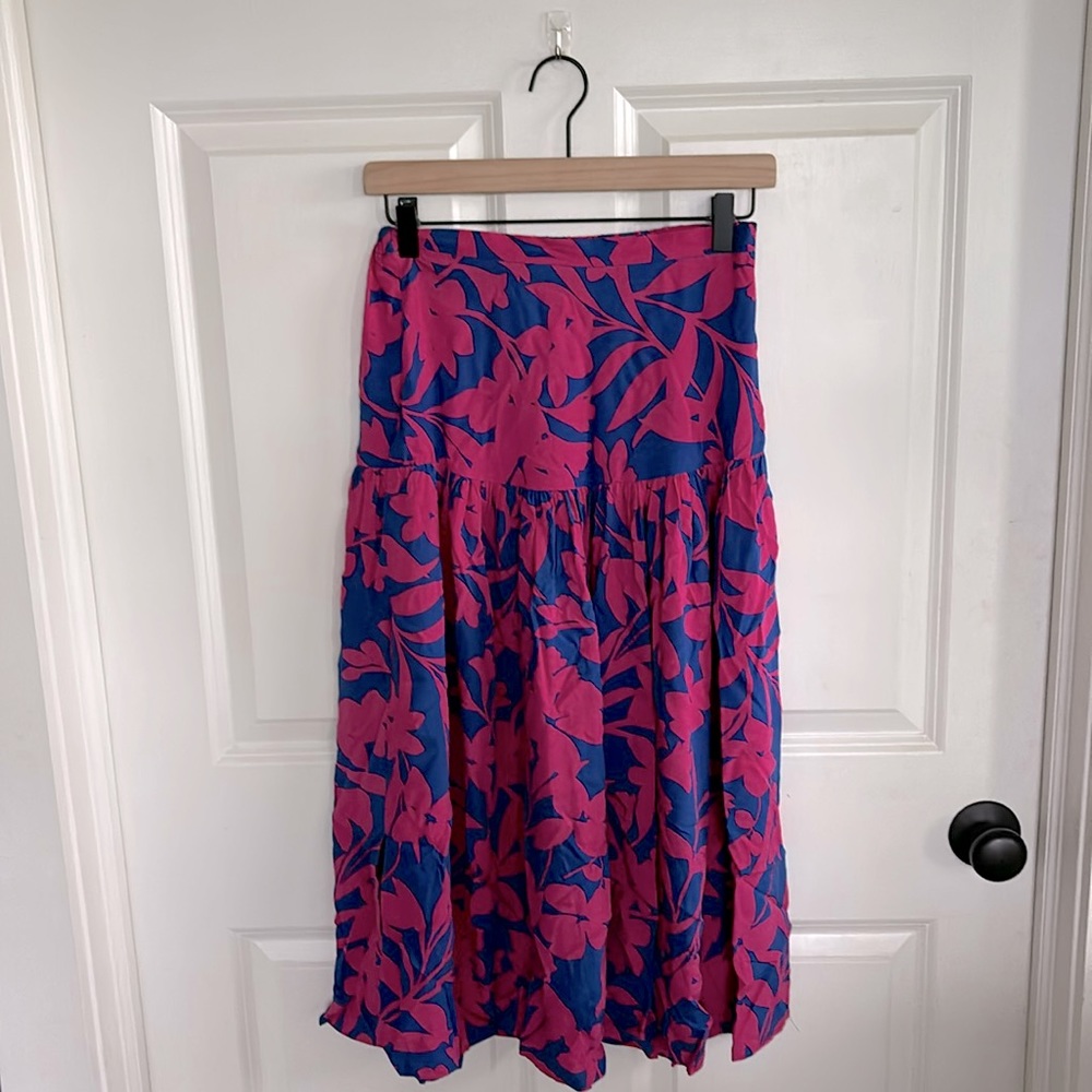 Anthropologie Blue and Pink Floral Midi Skirt